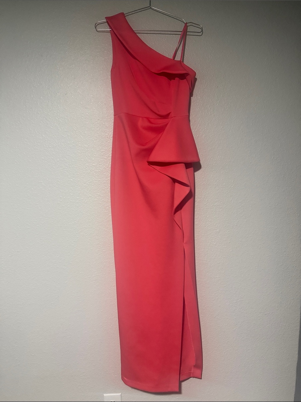One-Shoulder Coral Evening Gown